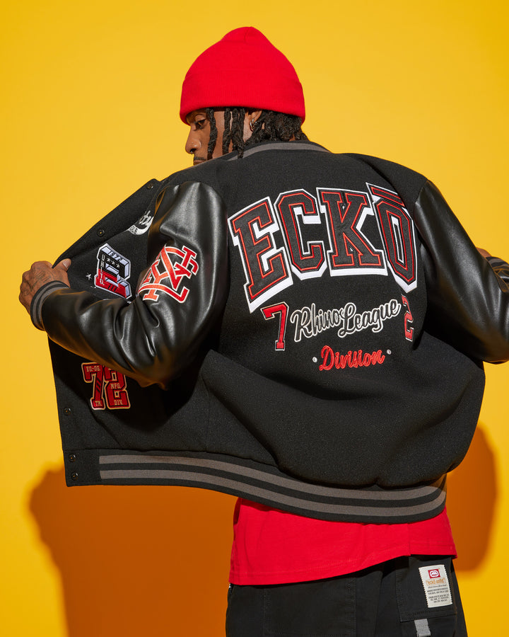 Mens Jackets Marc Ecko Leather Jacket Rhino Varsity Letterman