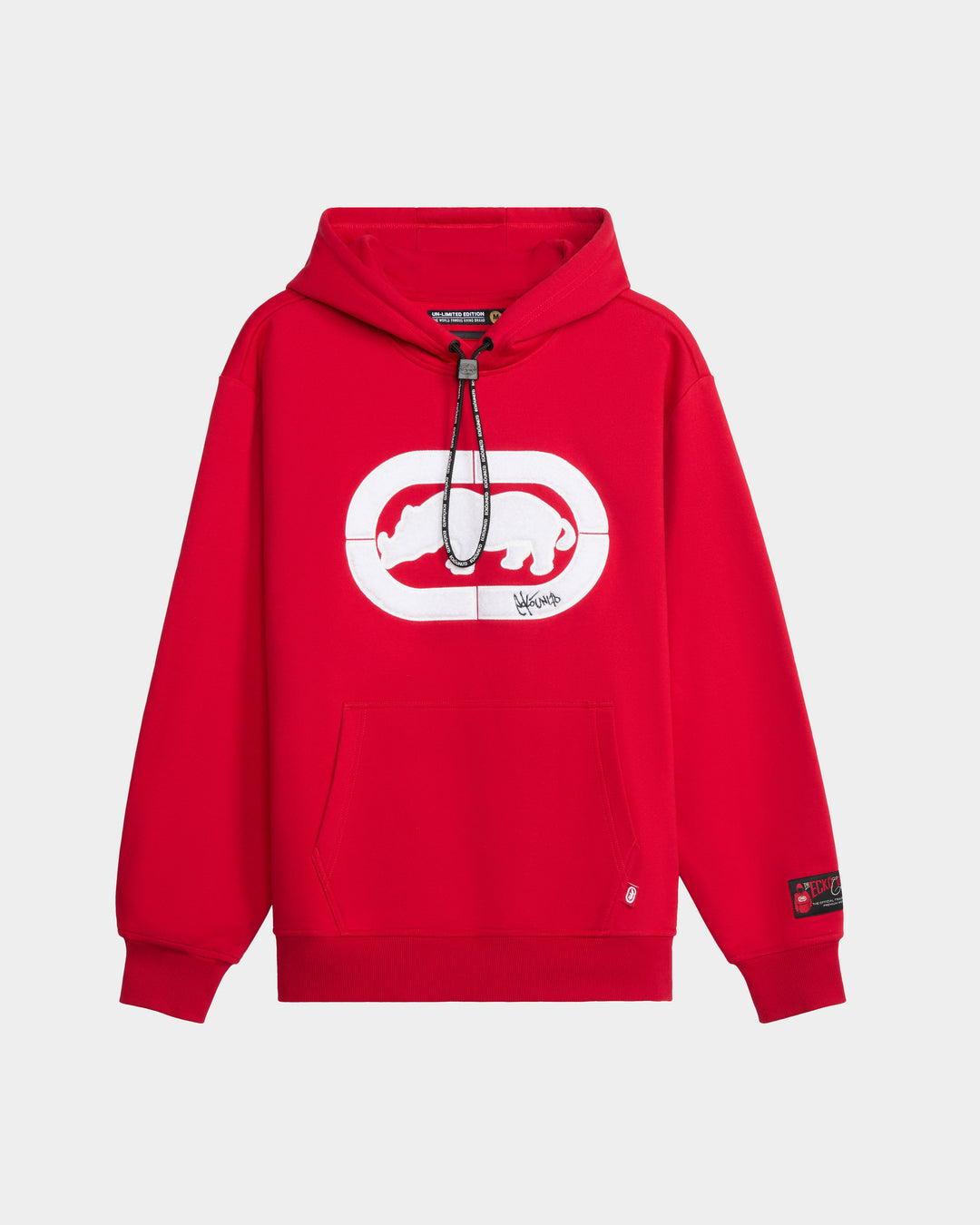 Red Ecko Unltd Hoodie with White Rhino Logo on Front