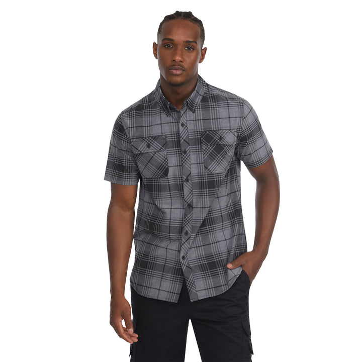 Marled Solid Work Short Sleeve Woven Shirt