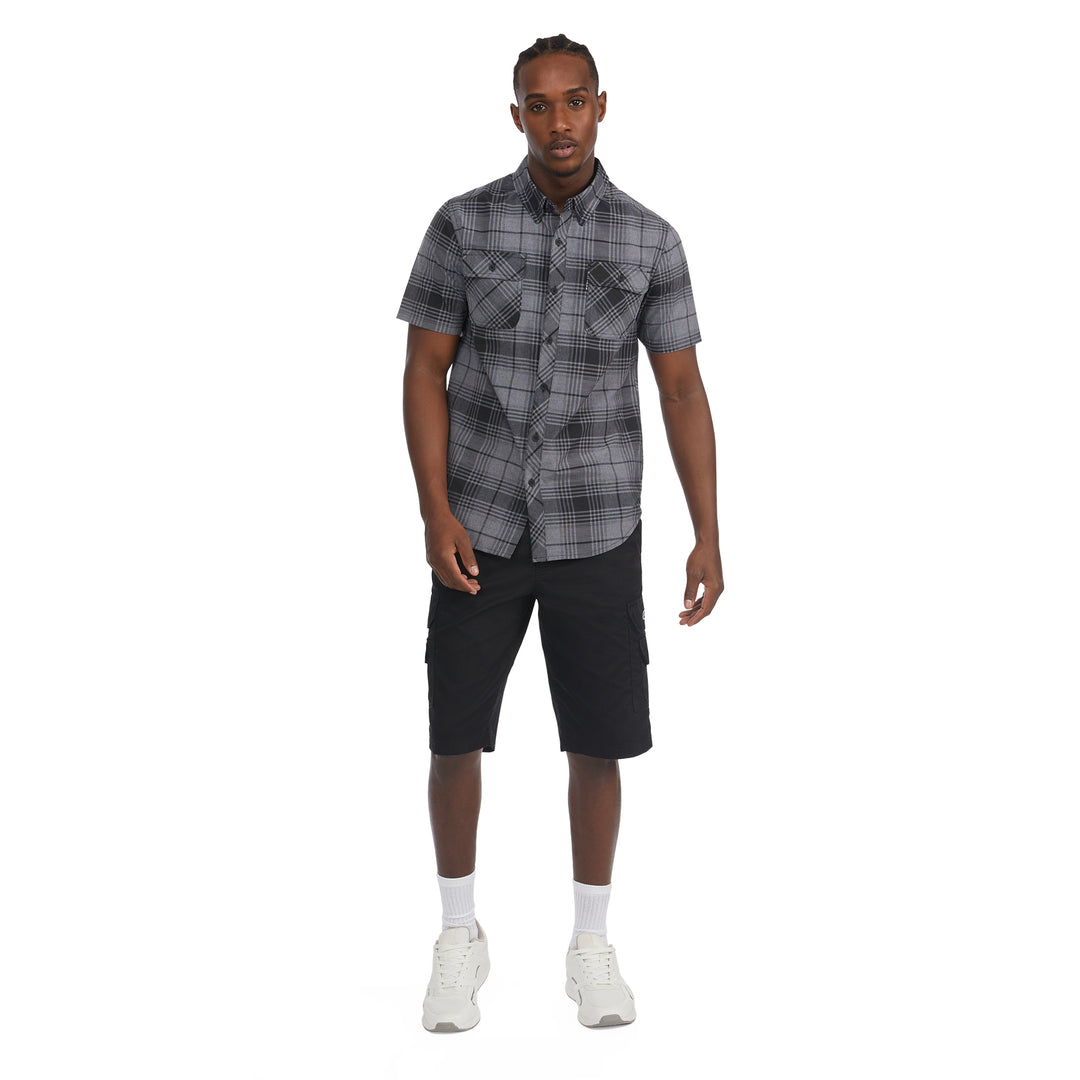 Marled Solid Work Short Sleeve Woven Shirt