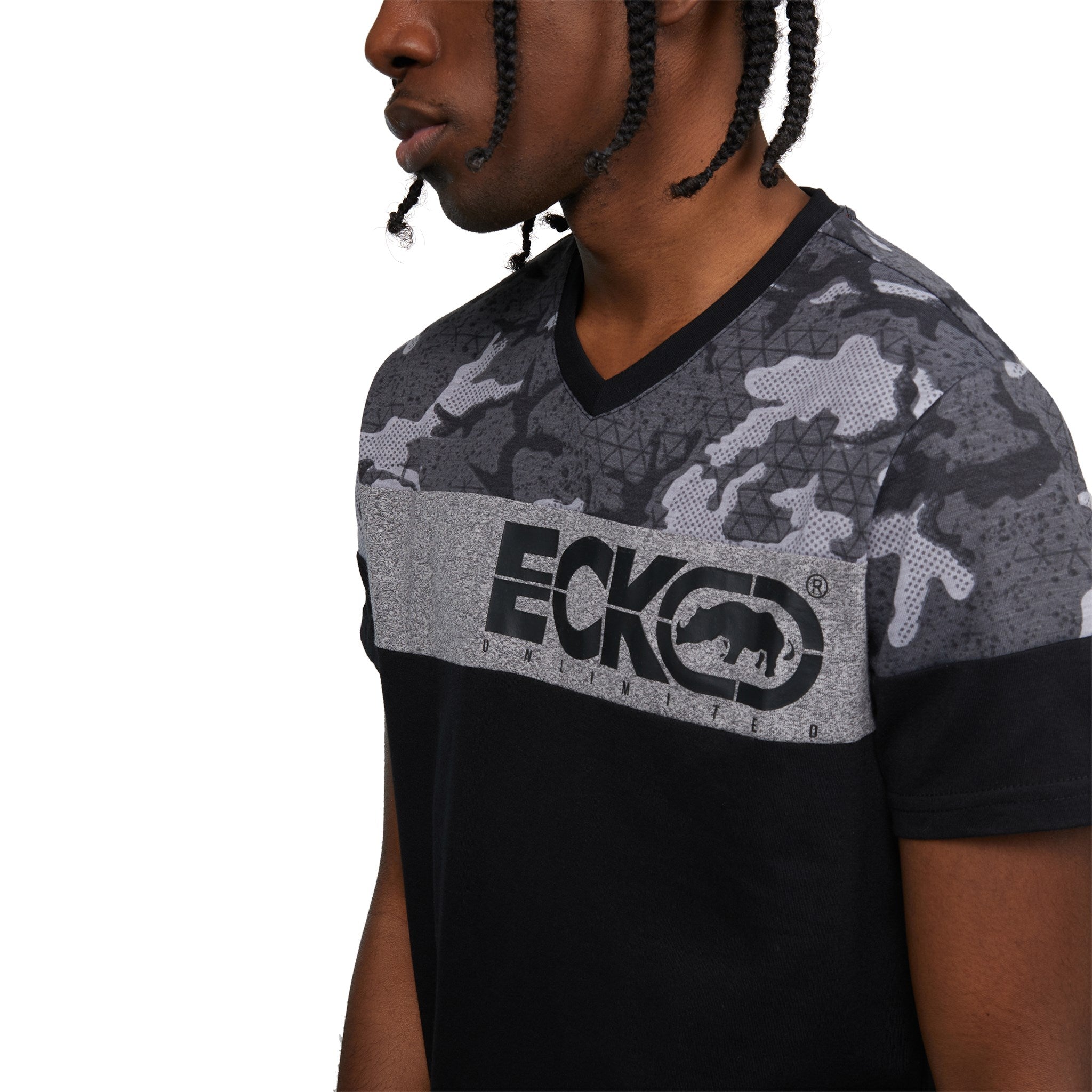 Short Sleeve Camoscope Crew Neck Knit Top
